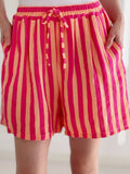 Shorts de Muselina, Rayas Anchas, Fucsia