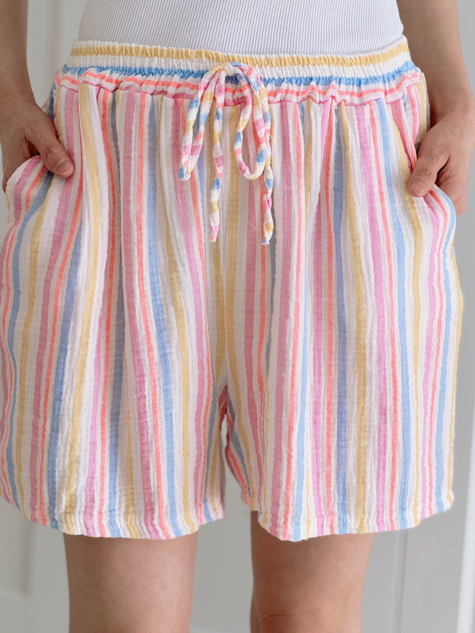 Shorts de Muselina, Rayas Multicolor, 3 colores