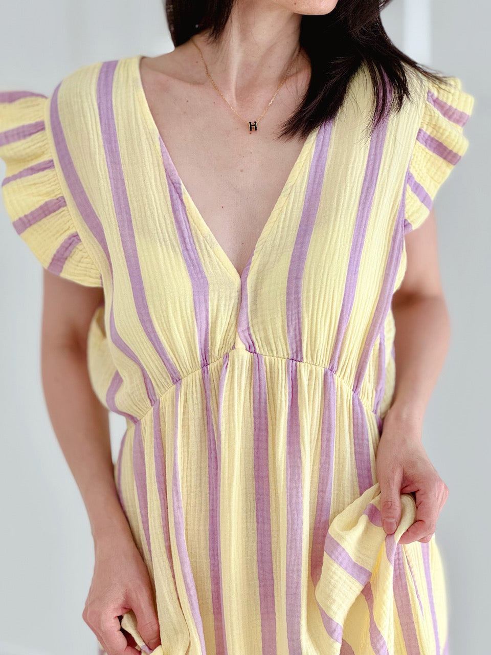 Vestido de Muselina, Espalda Descubierta, sin Mangas, Rayas Anchas, 3 colores