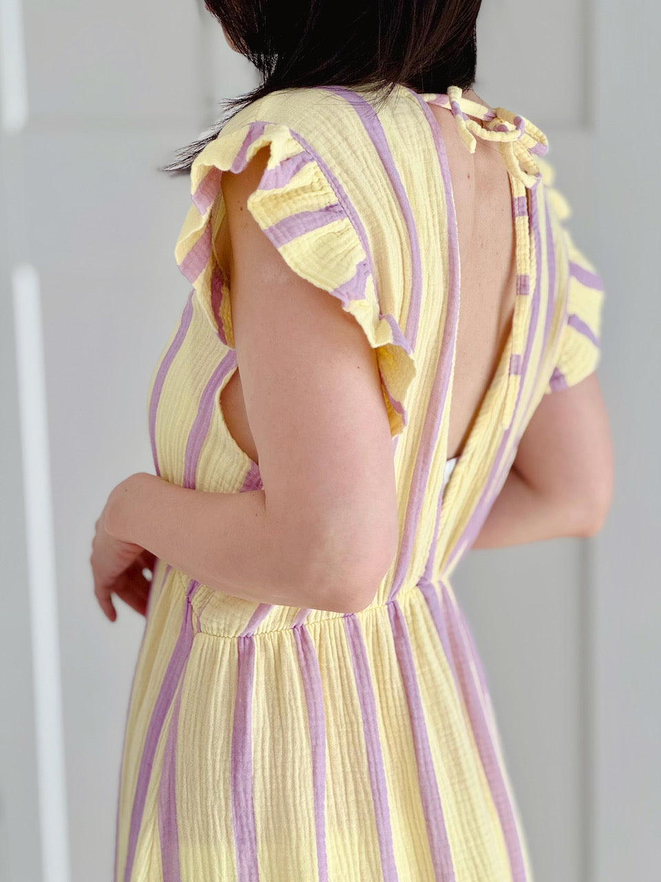 Vestido de Muselina, Espalda Descubierta, sin Mangas, Rayas Anchas, 3 colores