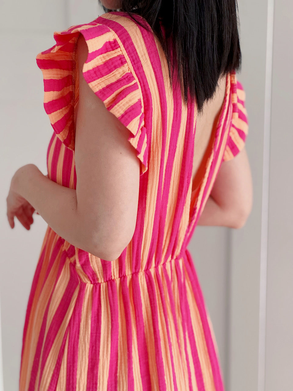 Vestido de Muselina, Espalda Descubierta, sin Mangas, Rayas Anchas, 3 colores