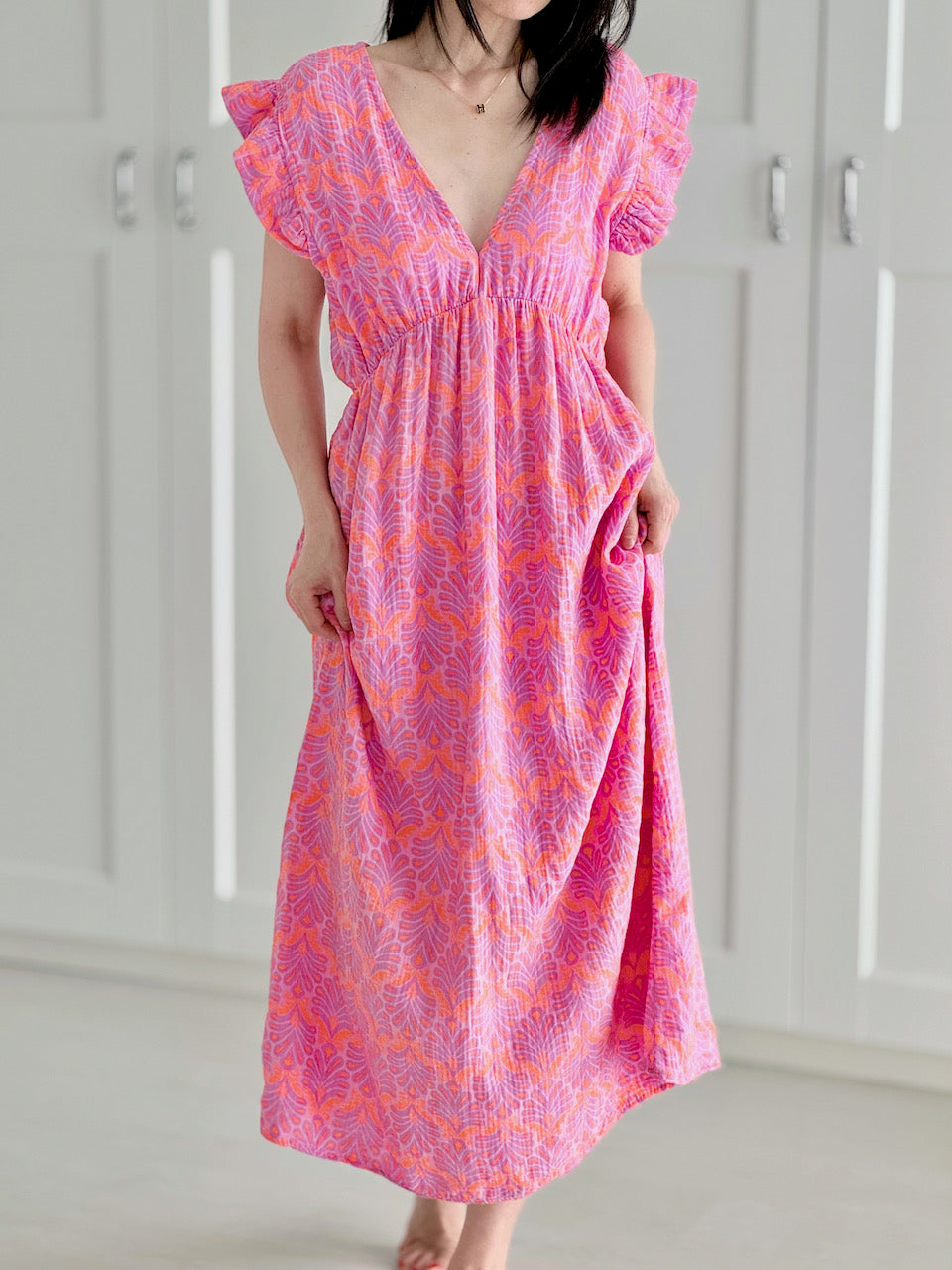 Vestido de Muselina, Espalda Descubierta, sin Mangas, Hojas de Palmera, 3 colores