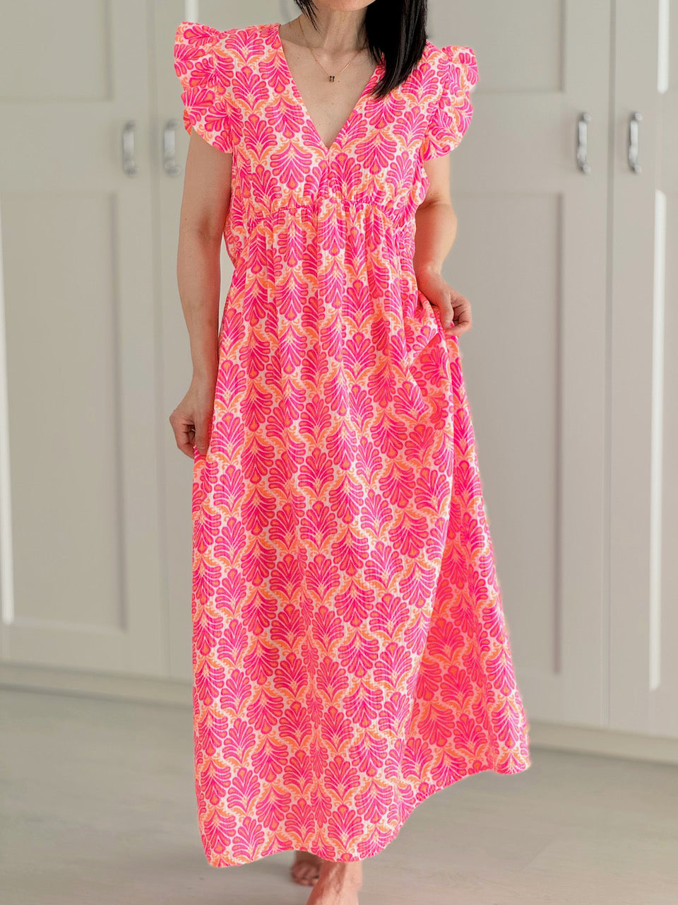 Vestido de Muselina, Espalda Descubierta, sin Mangas, Hojas de Palmera, 3 colores