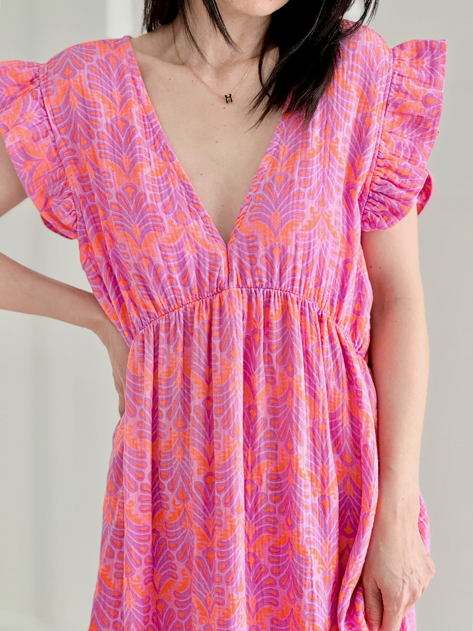 Vestido de Muselina, Espalda Descubierta, sin Mangas, Hojas de Palmera, 3 colores