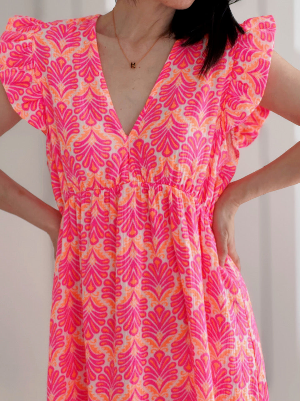 Vestido de Muselina, Espalda Descubierta, sin Mangas, Hojas de Palmera, 3 colores