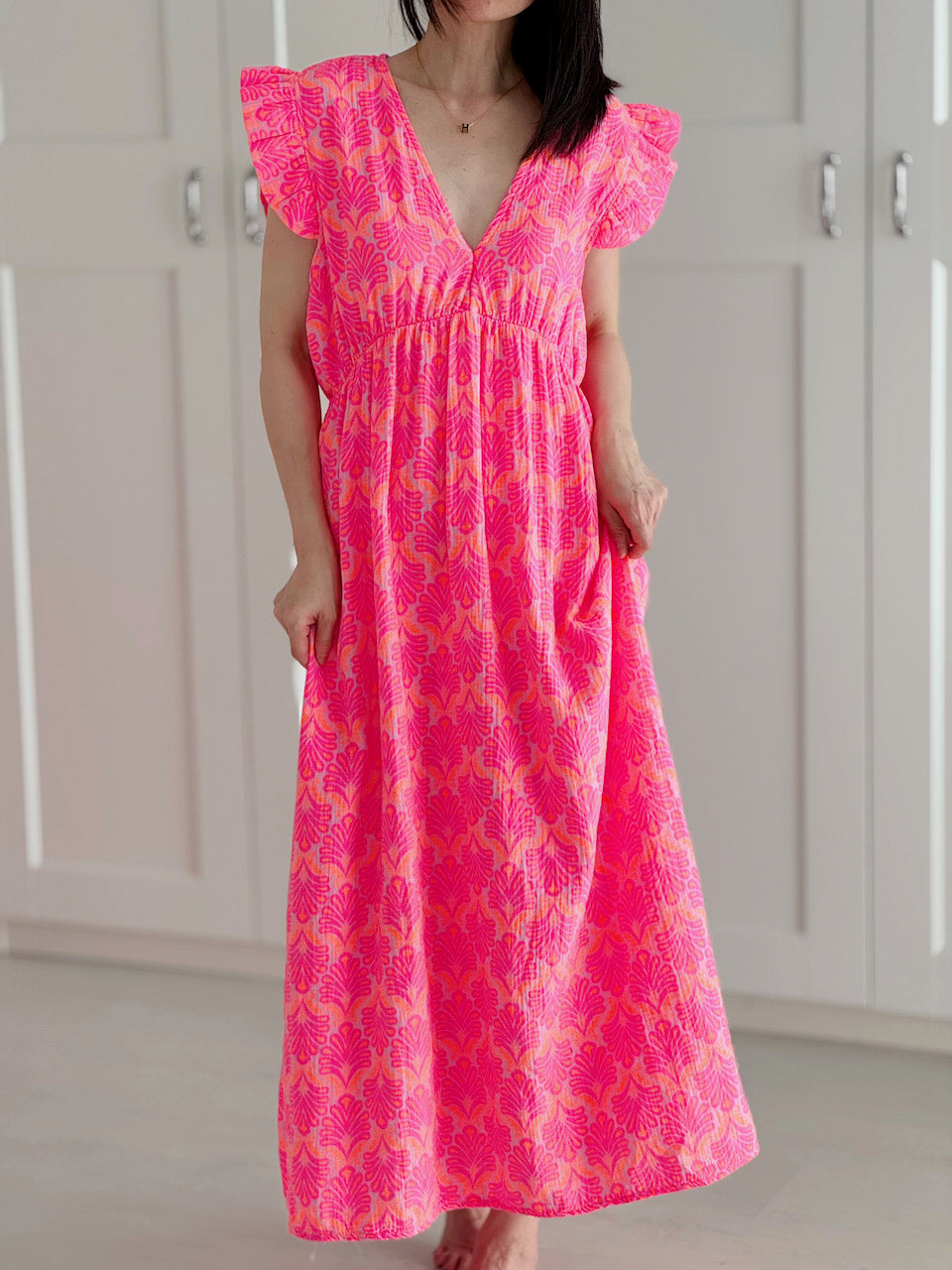 Vestido de Muselina, Espalda Descubierta, sin Mangas, Hojas de Palmera, 3 colores