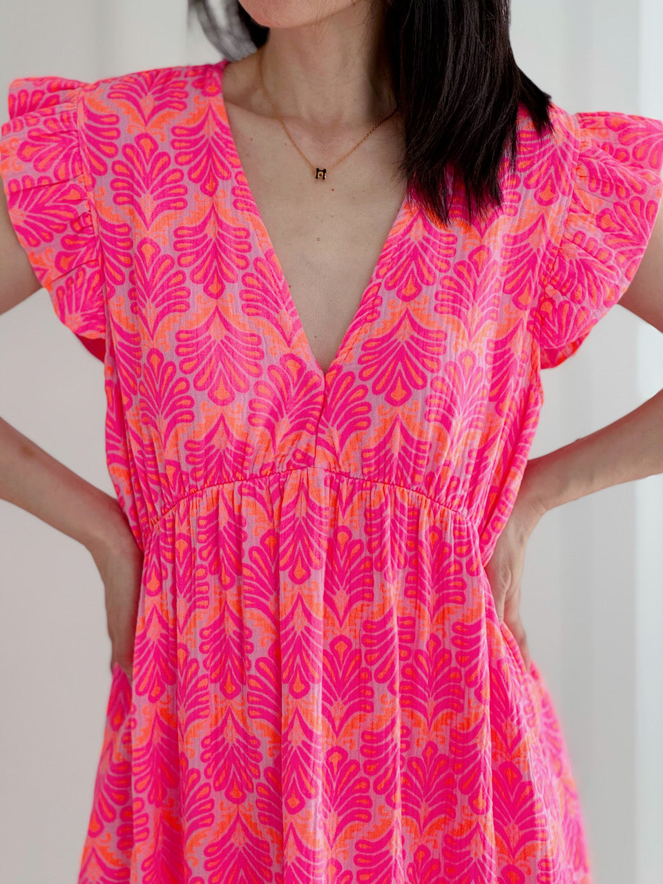 Vestido de Muselina, Espalda Descubierta, sin Mangas, Hojas de Palmera, 3 colores