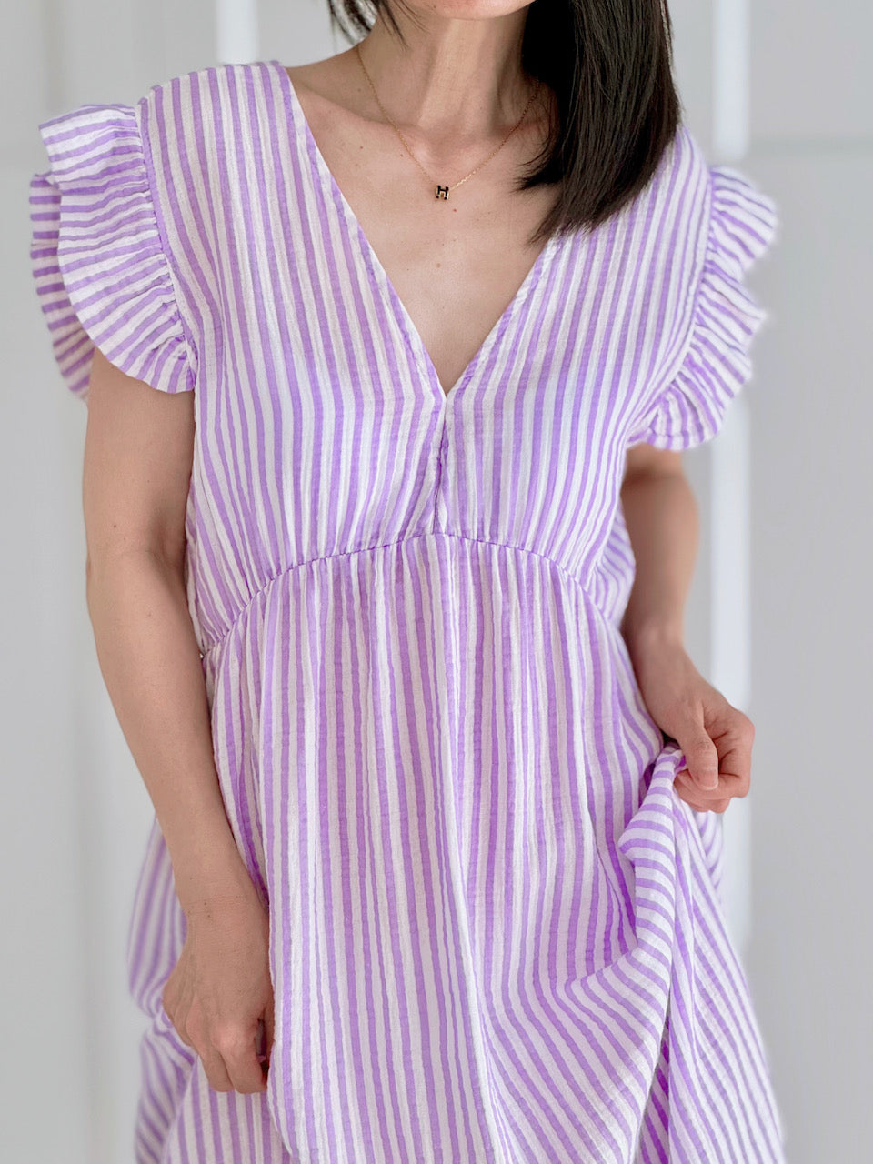 Vestido de Muselina, Espalda Descubierta, sin Mangas, Rayas, 2 colores