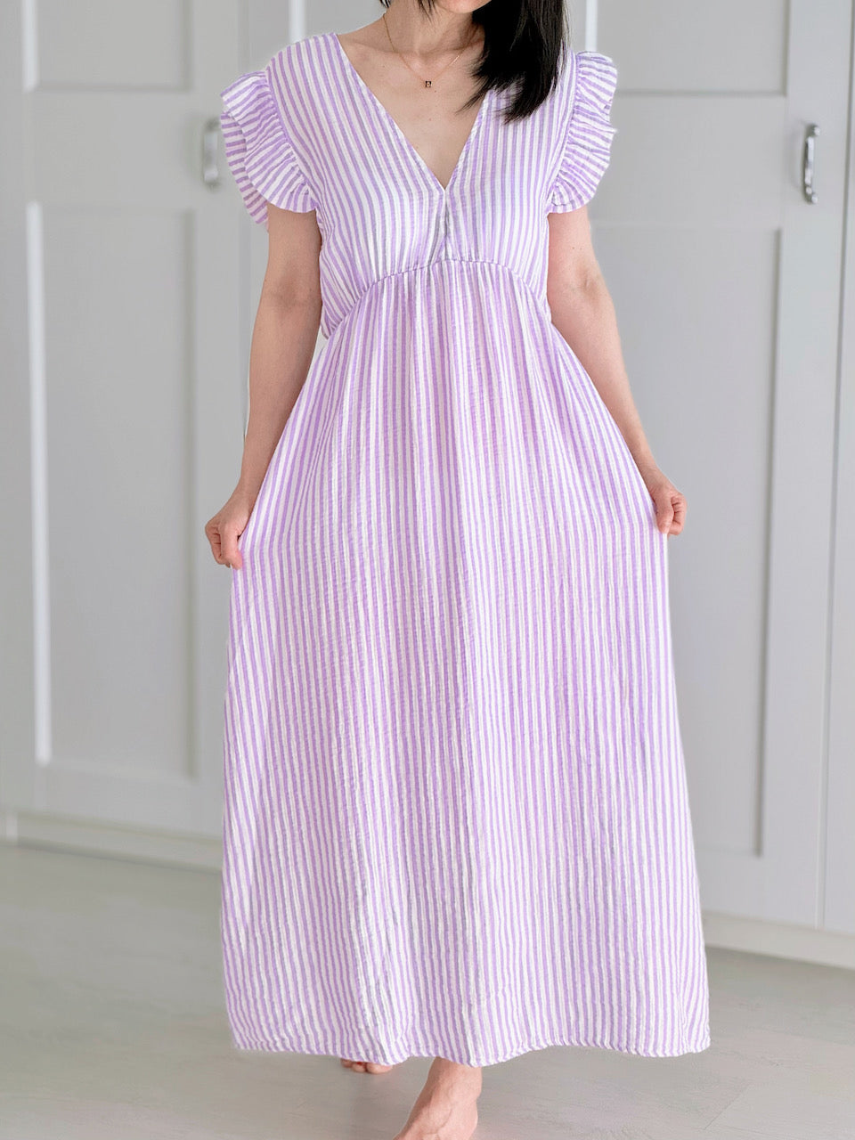Vestido de Muselina, Espalda Descubierta, sin Mangas, Rayas, 2 colores