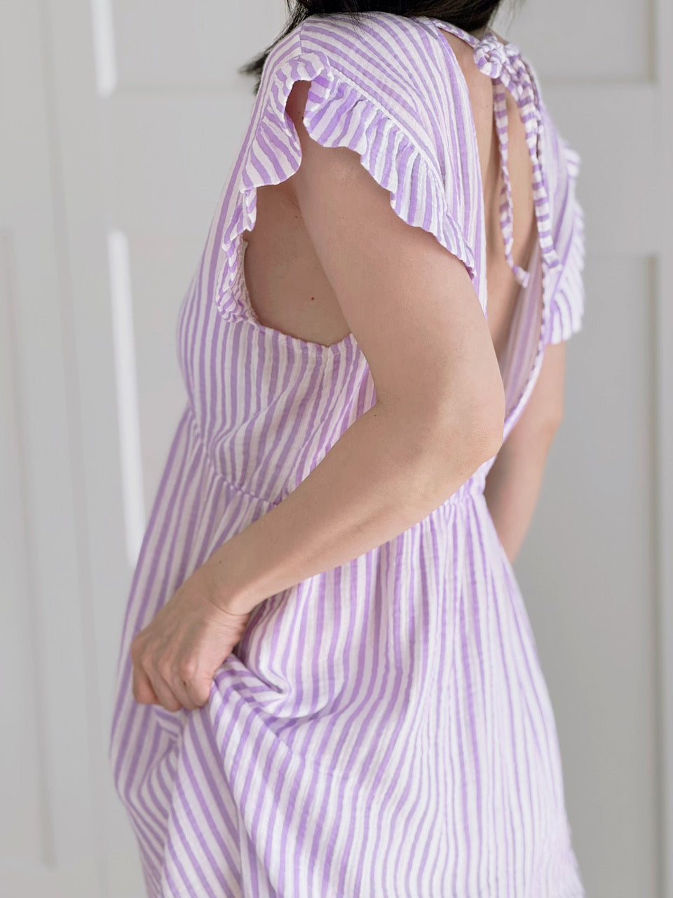 Vestido de Muselina, Espalda Descubierta, sin Mangas, Rayas, 2 colores