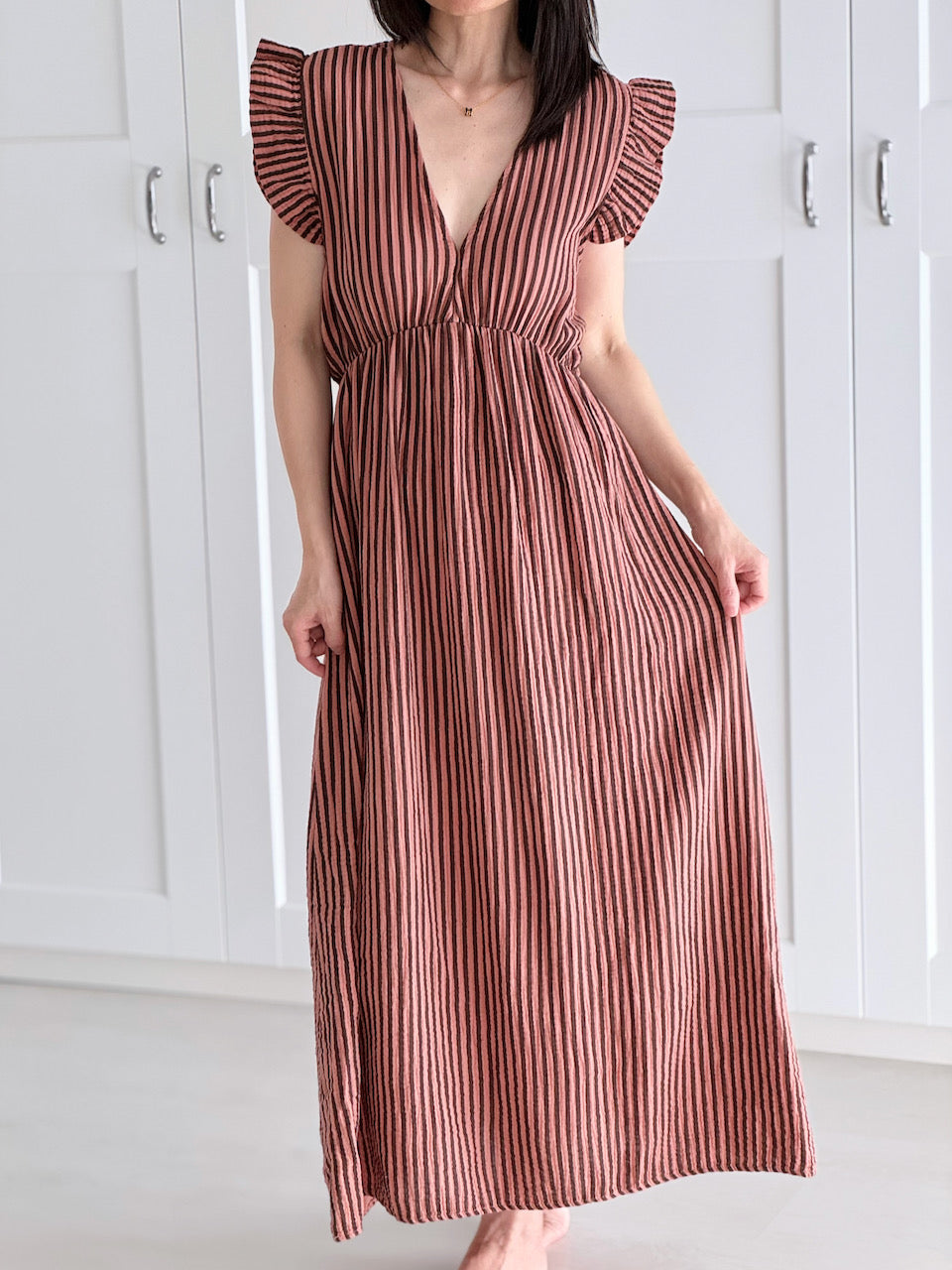 Vestido de Muselina, Espalda Descubierta, sin Mangas, Rayas, 2 colores