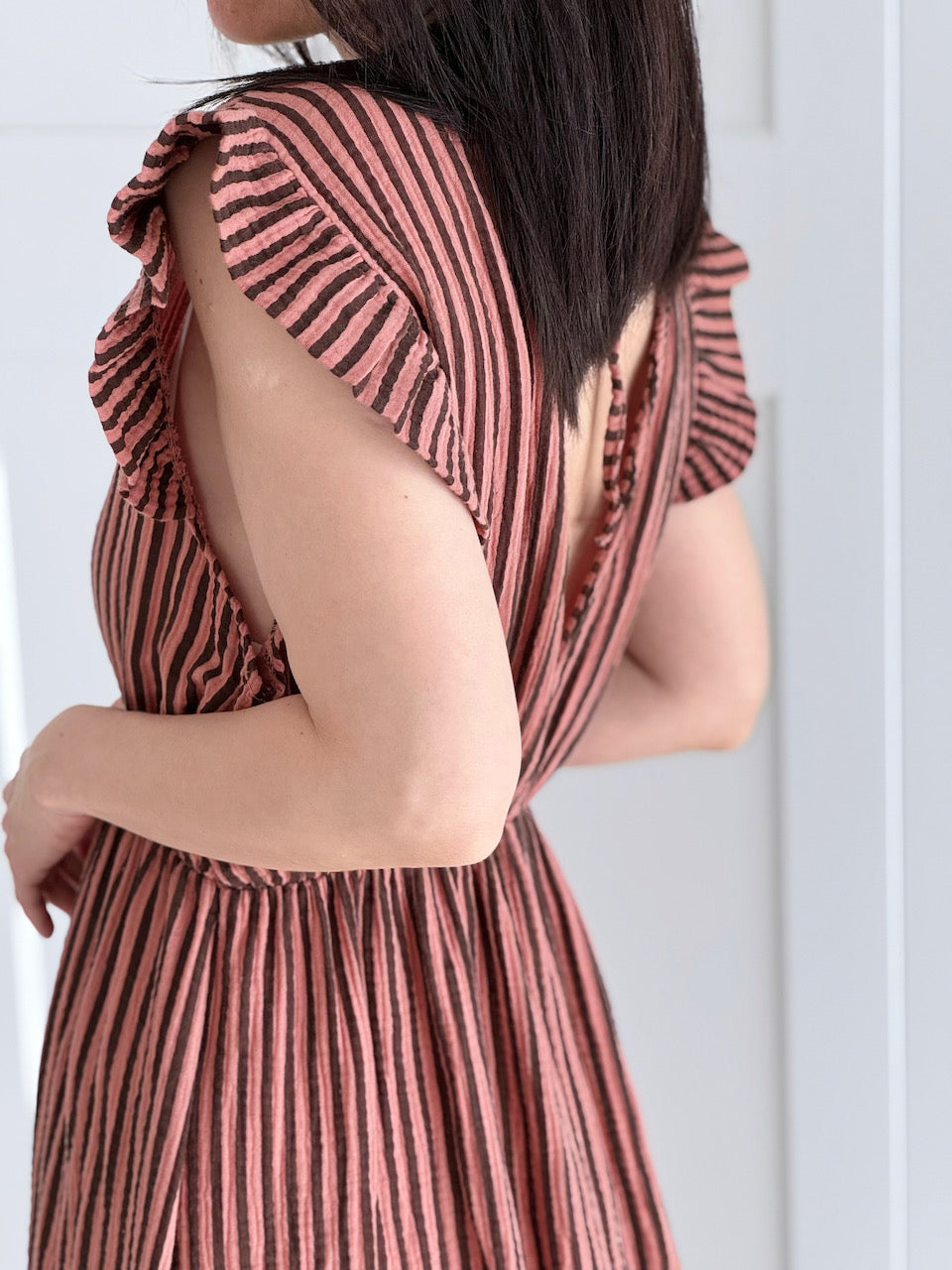 Vestido de Muselina, Espalda Descubierta, sin Mangas, Rayas, 2 colores