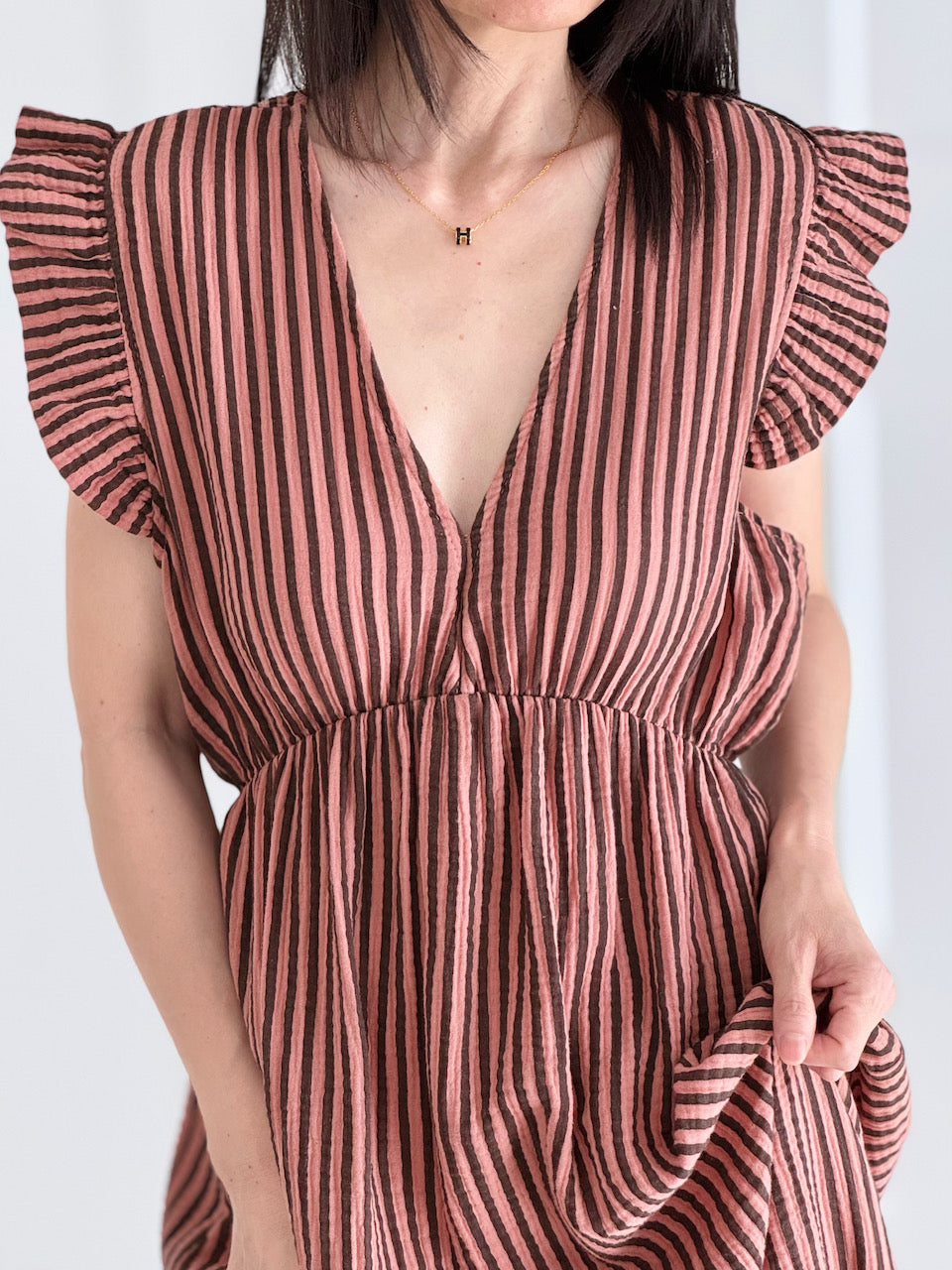 Vestido de Muselina, Espalda Descubierta, sin Mangas, Rayas, 2 colores