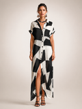 Roswitha | Vestido camisero maxi con estampado gráfico