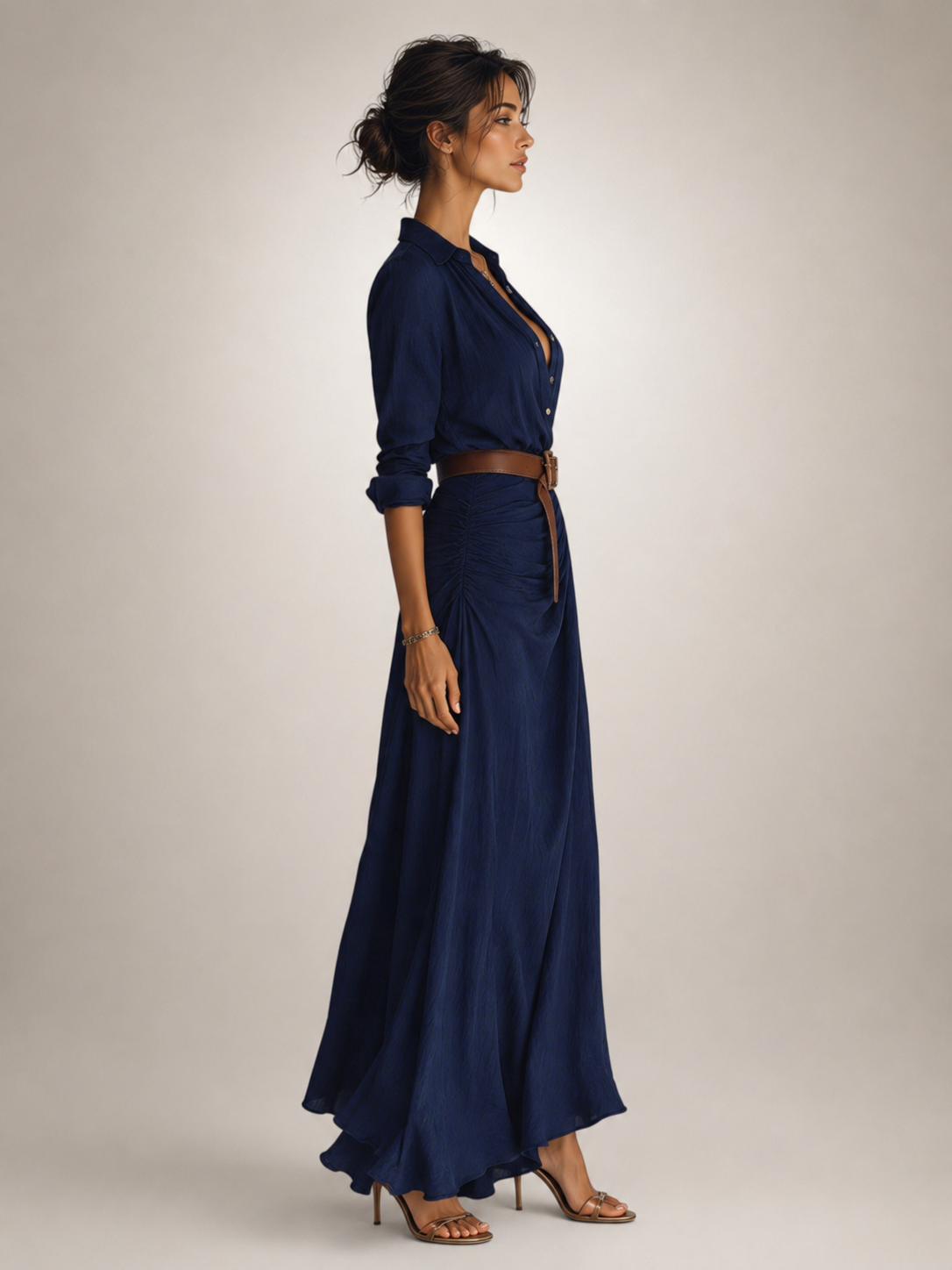 Auguste | Vestido largo elegante con solapas y cinturón