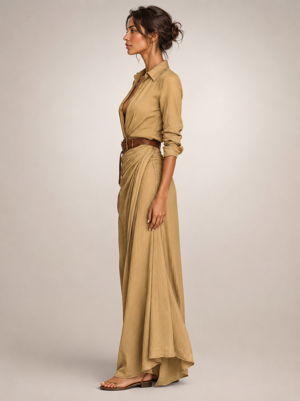 Auguste | Vestido largo elegante con solapas y cinturón