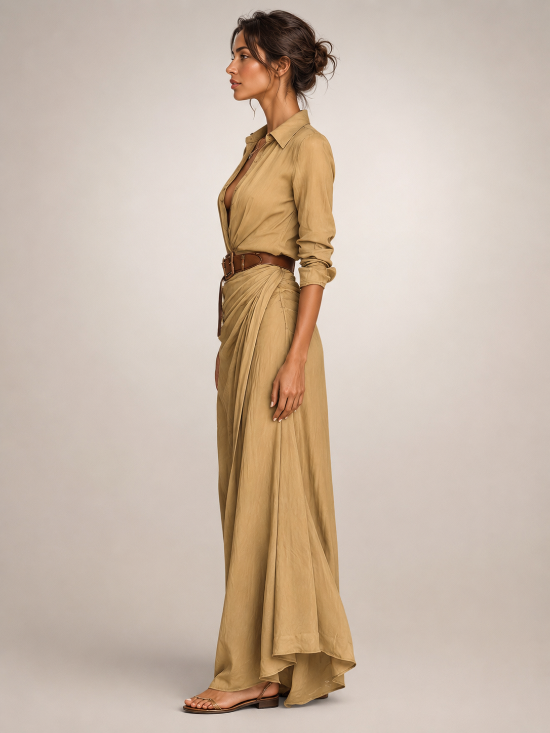 Auguste | Vestido largo elegante con solapas y cinturón