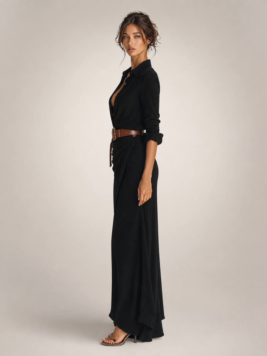 Auguste | Vestido largo elegante con solapas y cinturón