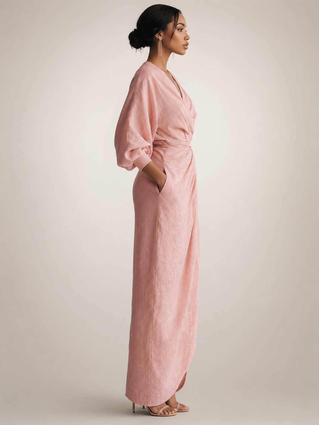 Leonore | Vestido maxi minimalista de lino con escote en V