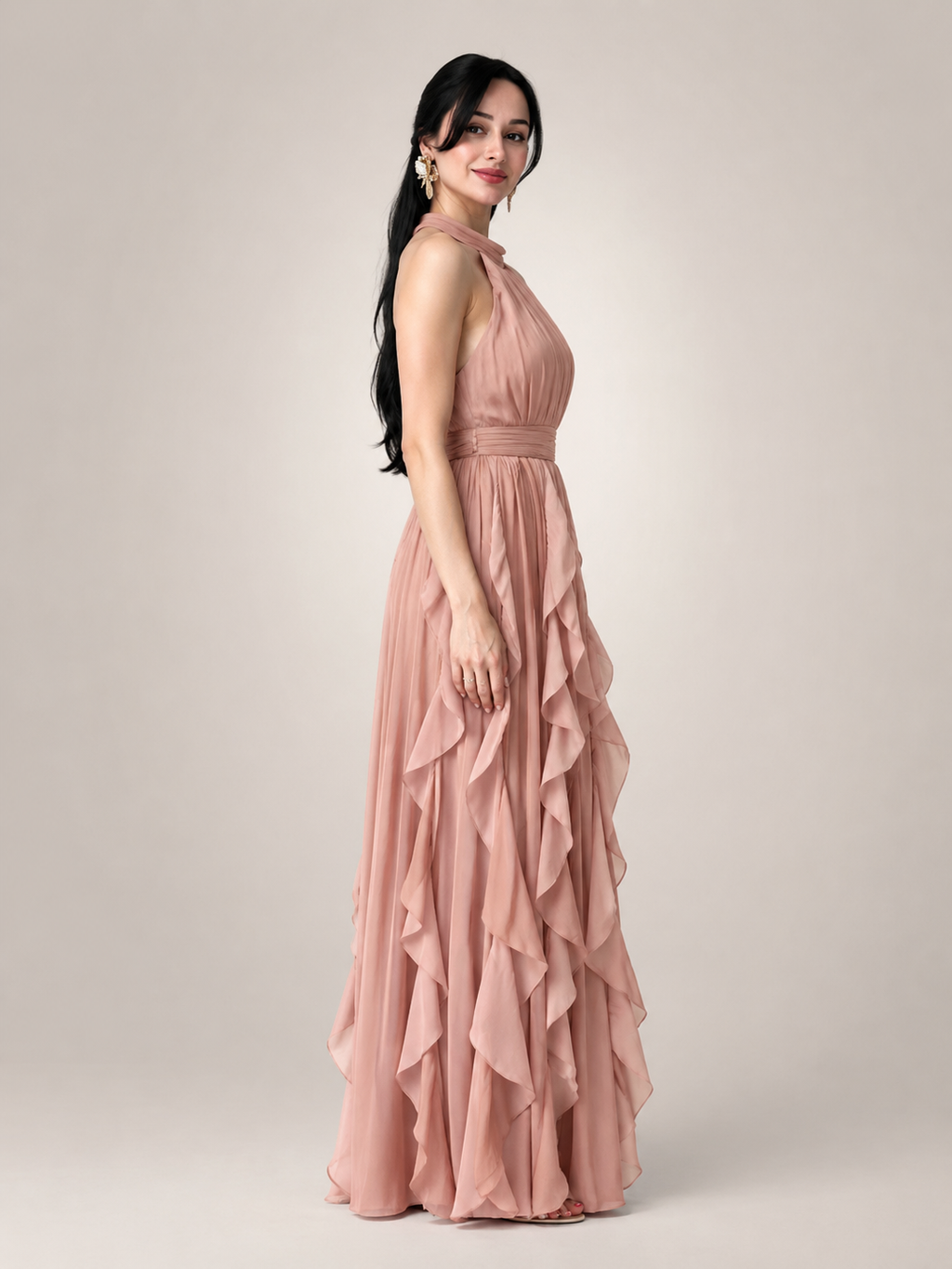 Sidonie | Vestido maxi de cuello halter en línea A