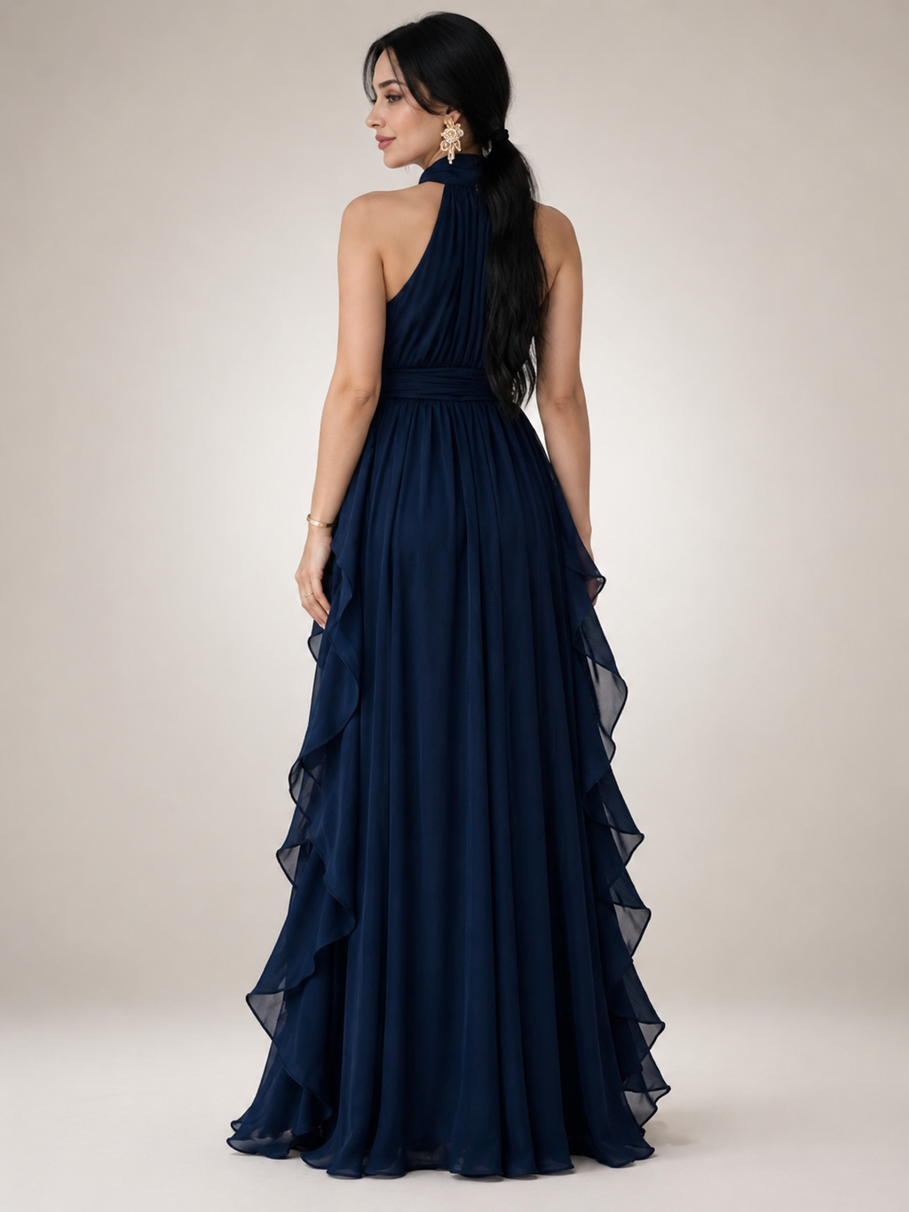 Sidonie | Vestido maxi de cuello halter en línea A