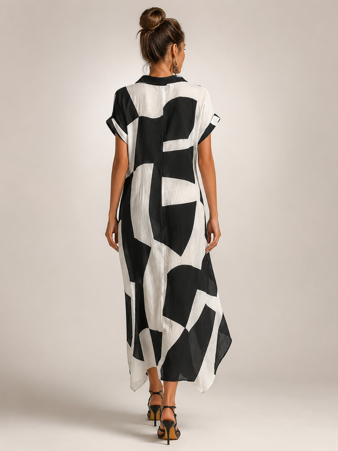Roswitha | Vestido camisero maxi con estampado gráfico
