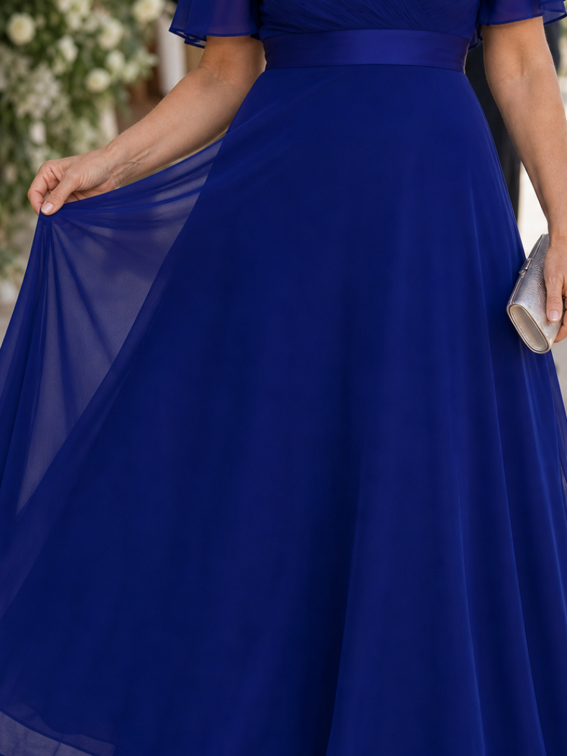 Hannelore | Vestido largo con mangas de mariposa y talle marcado