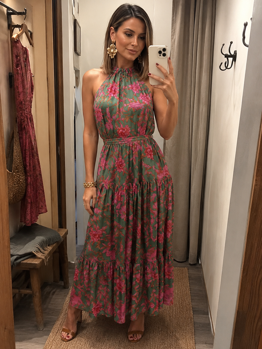 Elara | Vestido midi halter drapeado