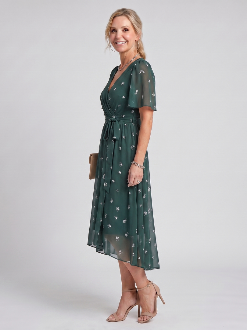 Flora | Vestido midi con mangas de vuelo y estampado floral