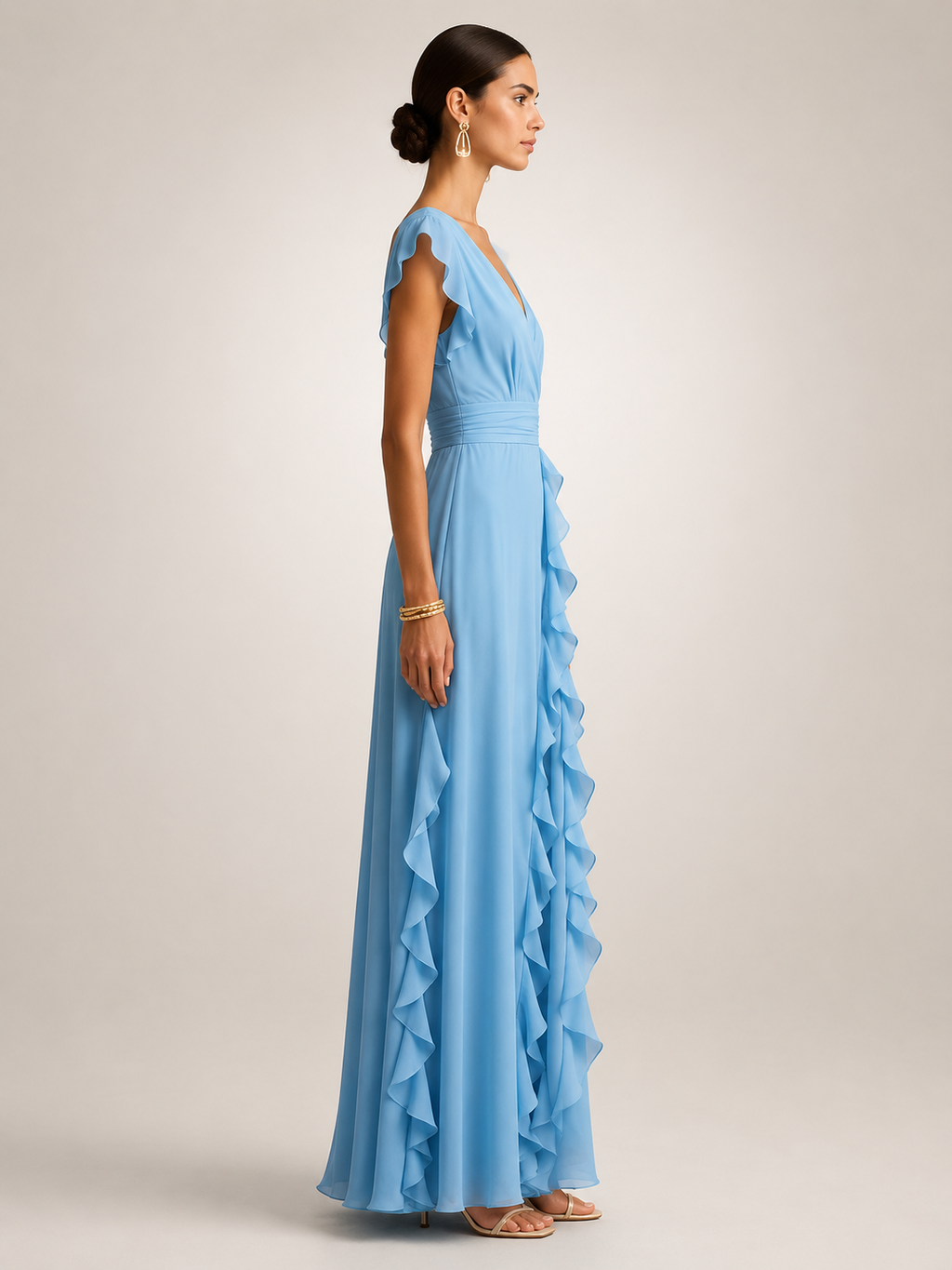Gerhild | Vestido de fiesta plisado con escote en V y mangas cortas