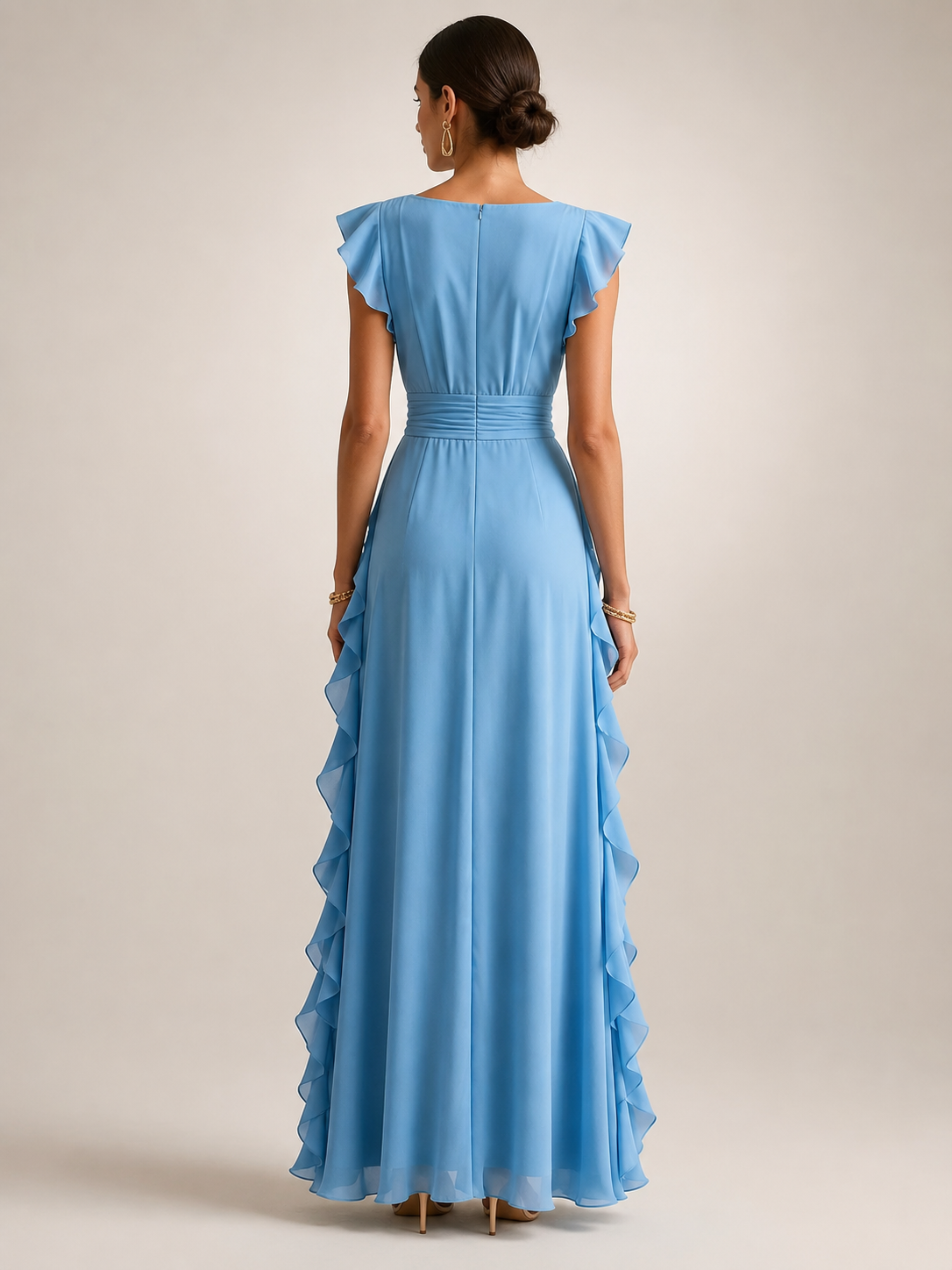 Gerhild | Vestido de fiesta plisado con escote en V y mangas cortas