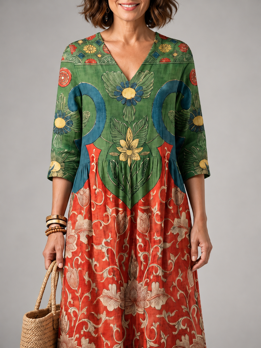 Zoe | Vestido midi con mezcla de estampados