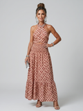 Ines | Vestido midi con cuello halter y estampado geométrico