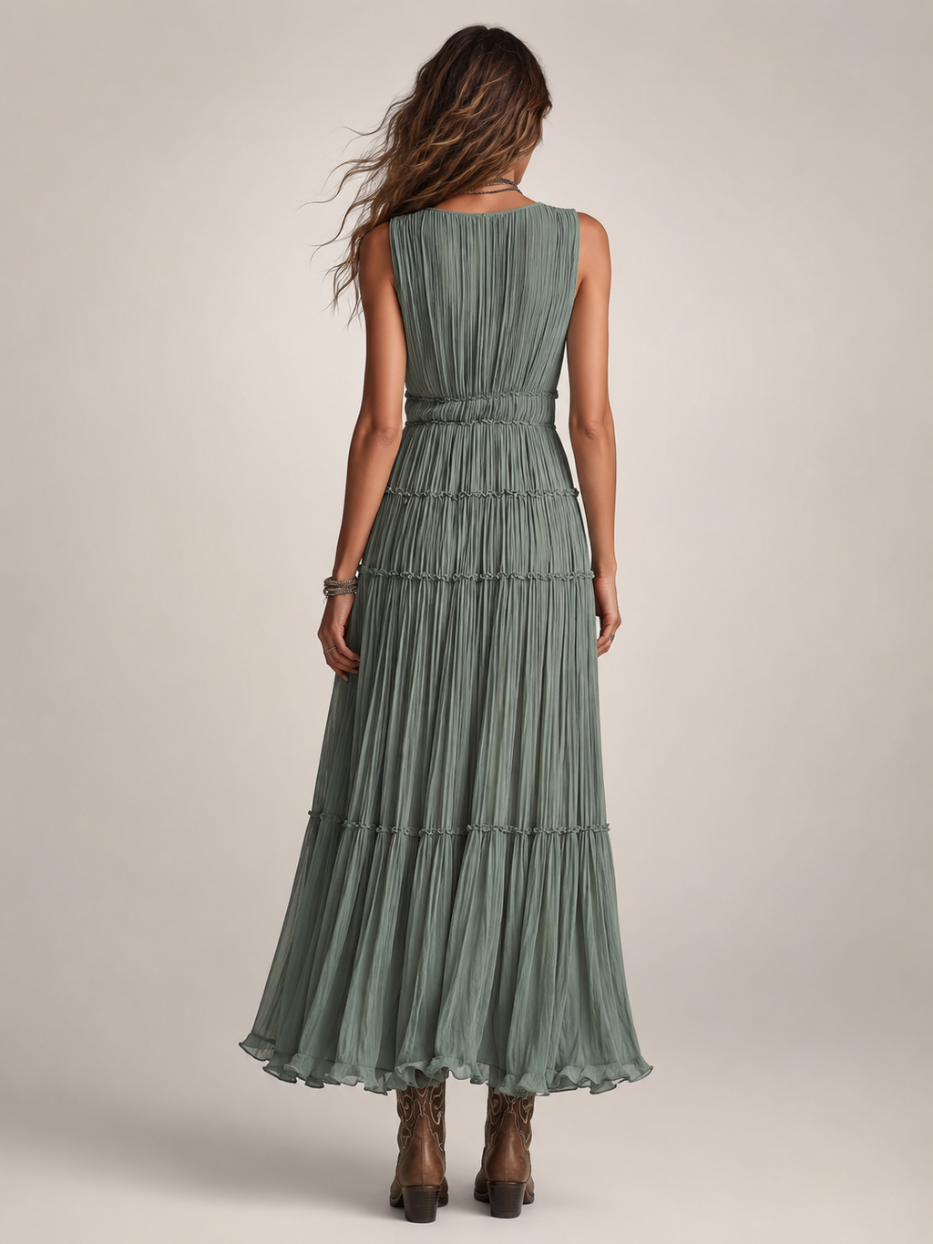 Gundula | Vestido maxi boho escalonado con escote en V