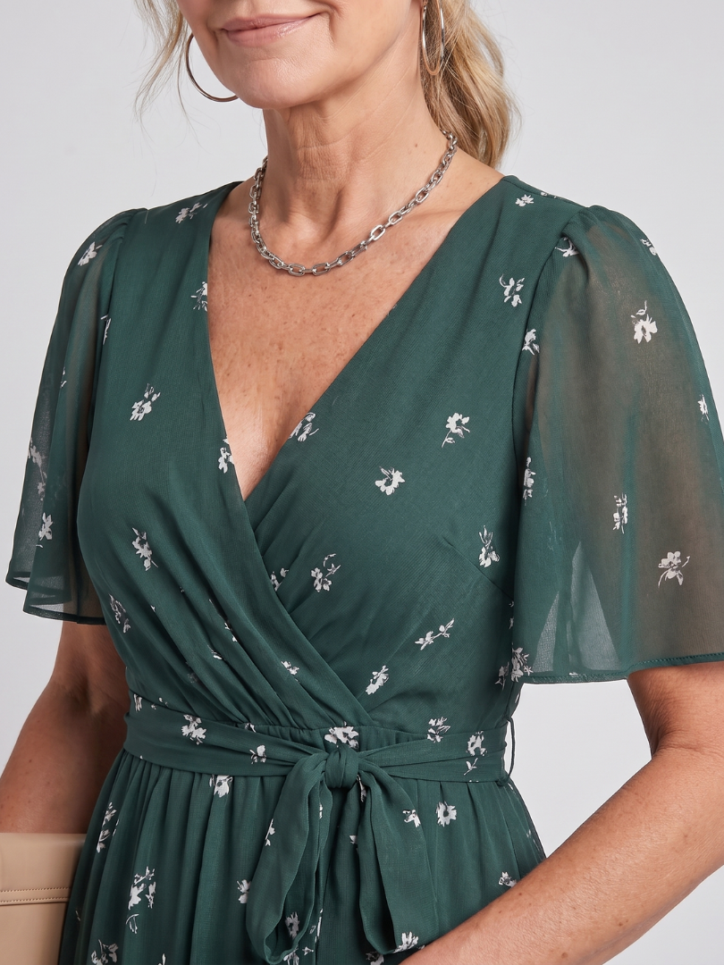 Flora | Vestido midi con mangas de vuelo y estampado floral