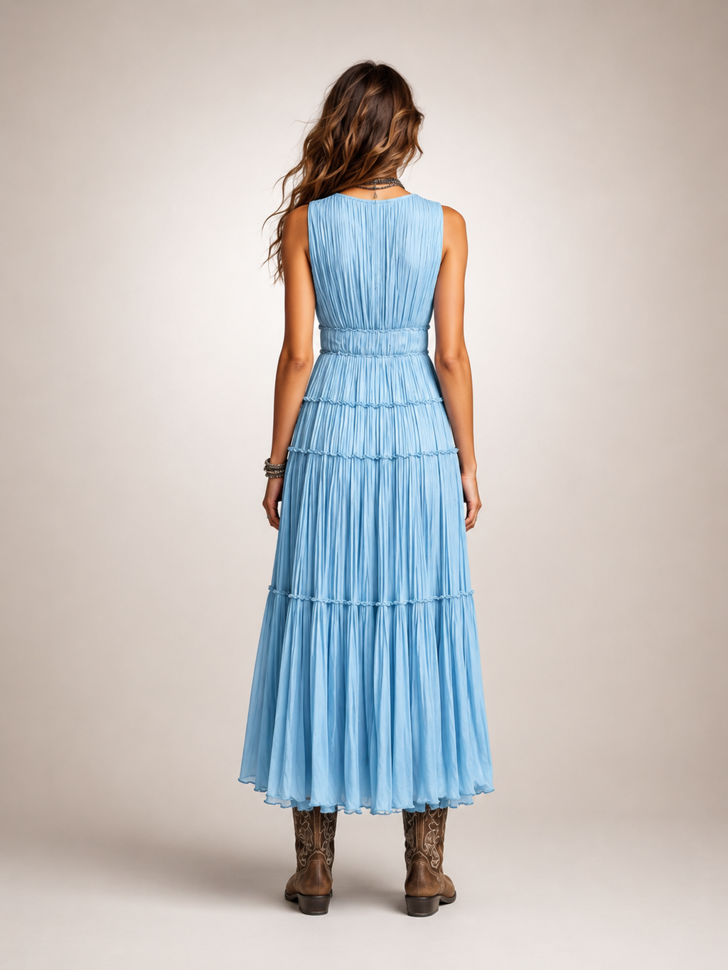 Gundula | Vestido maxi boho escalonado con escote en V