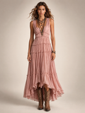 Gundula | Vestido maxi boho escalonado con escote en V