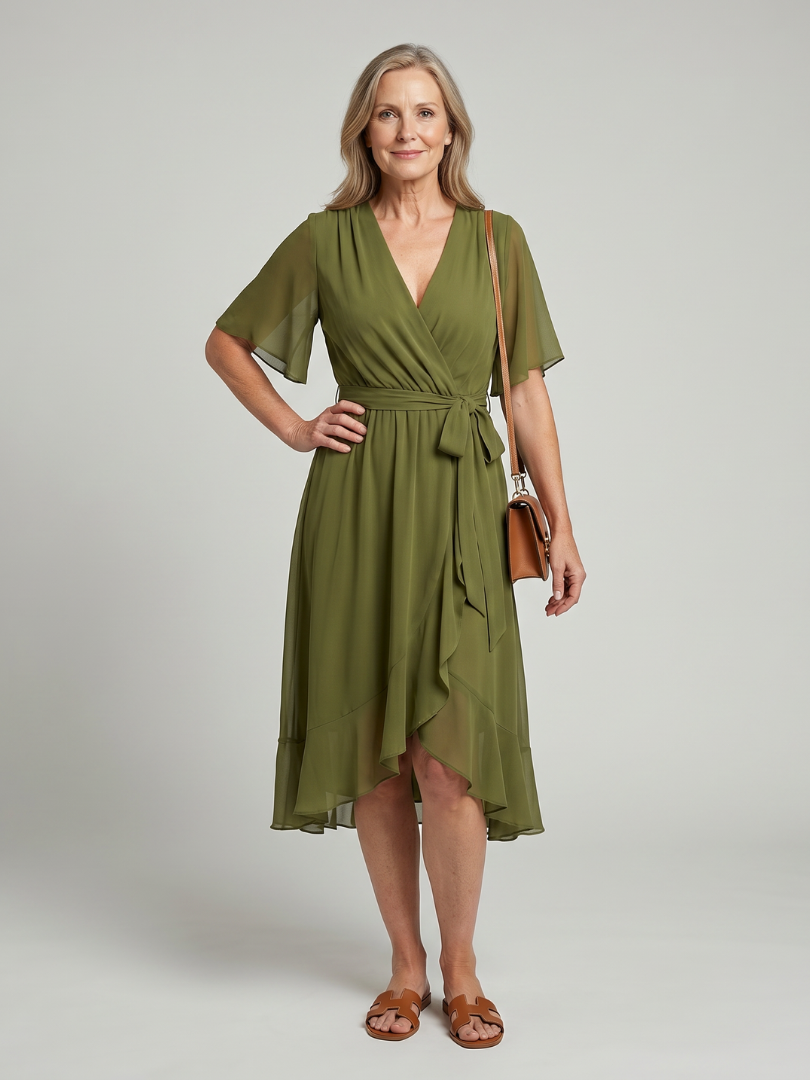 Nina | Vestido midi de efecto cruzado y bajo fluido