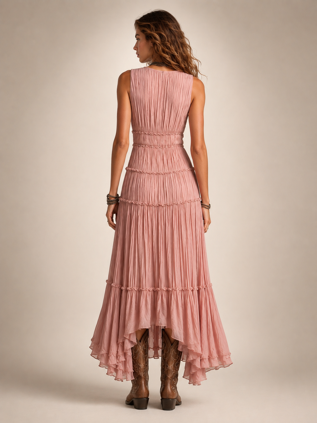 Gundula | Vestido maxi boho escalonado con escote en V