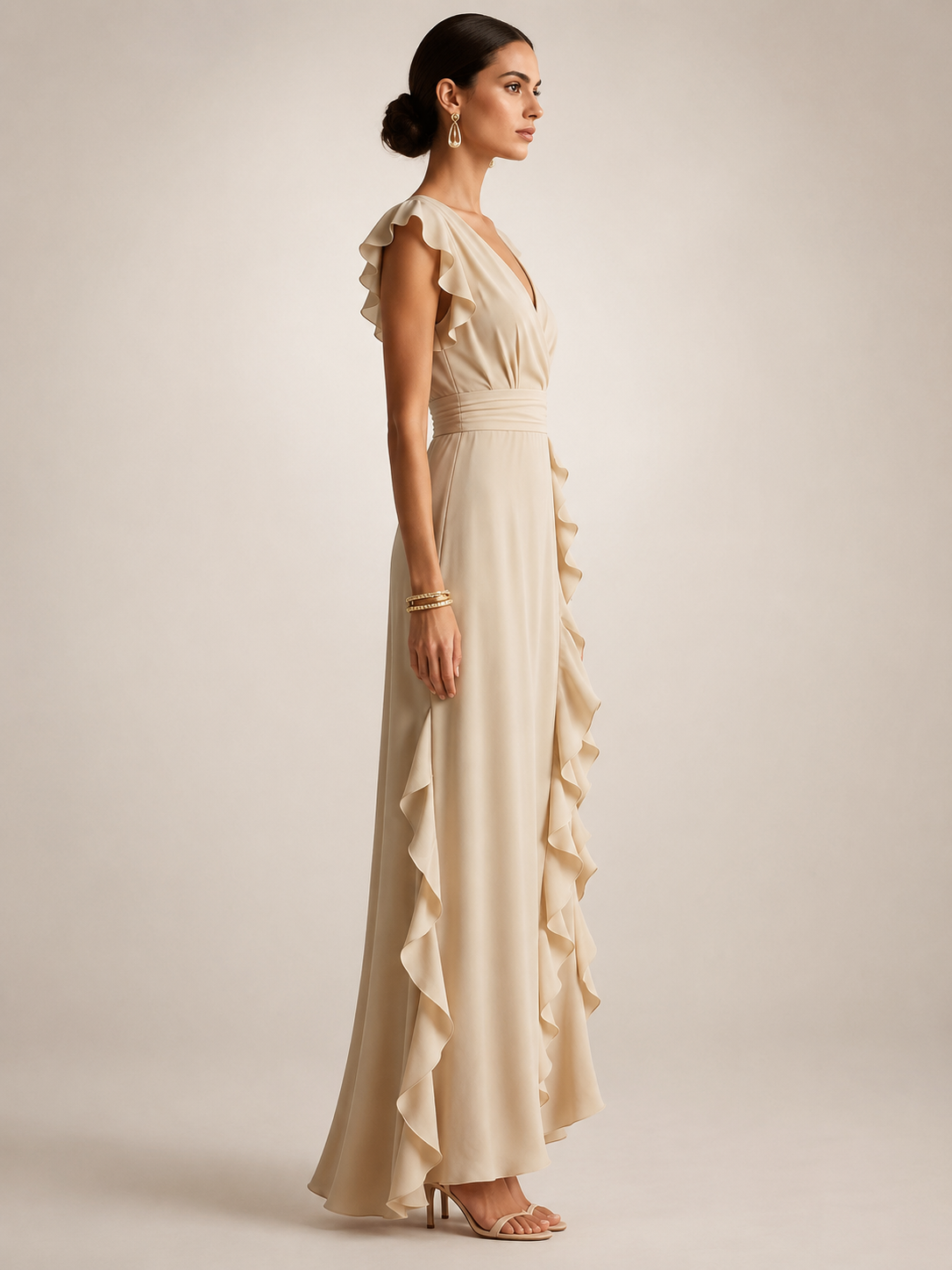 Gerhild | Vestido de fiesta plisado con escote en V y mangas cortas