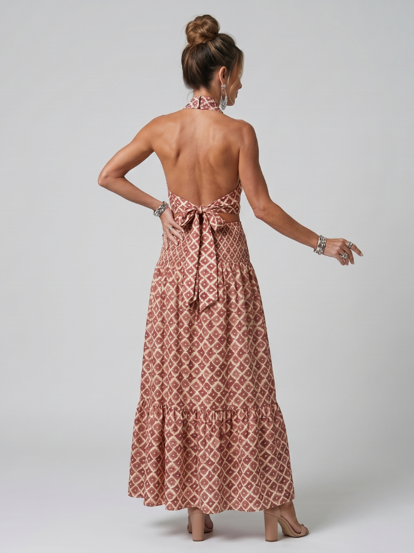 Ines | Vestido midi con cuello halter y estampado geométrico