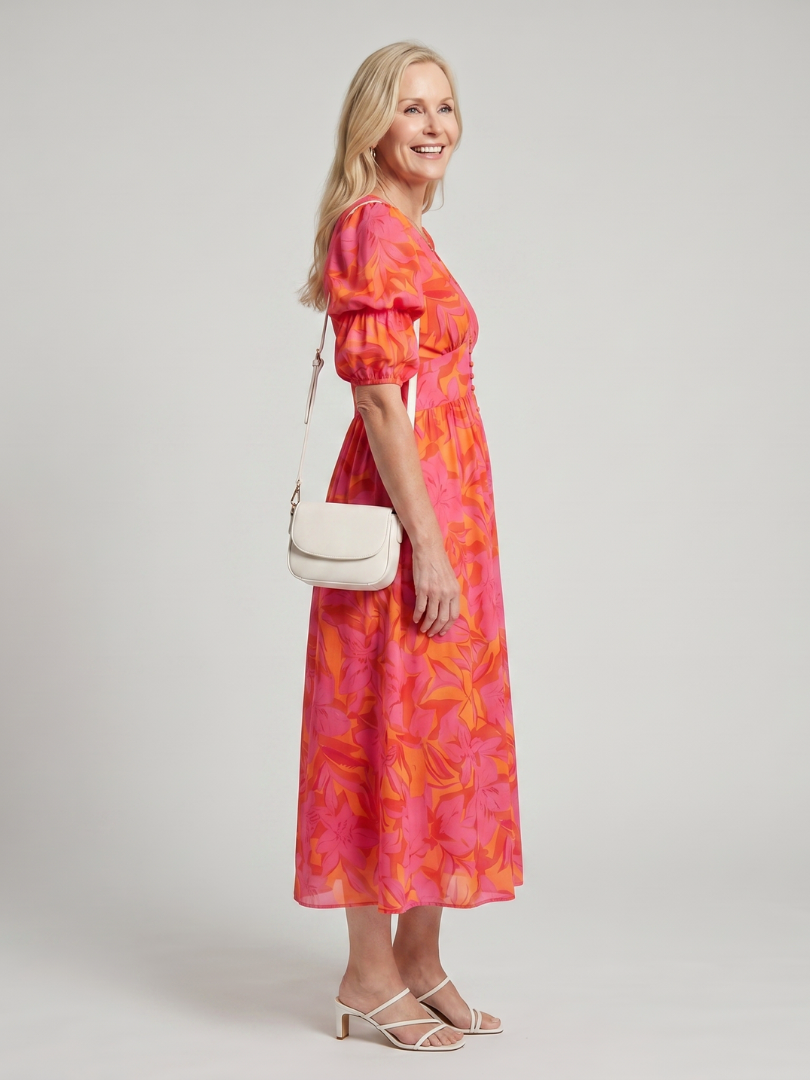 Petra | Vestido midi con mangas abullonadas y estampado floral