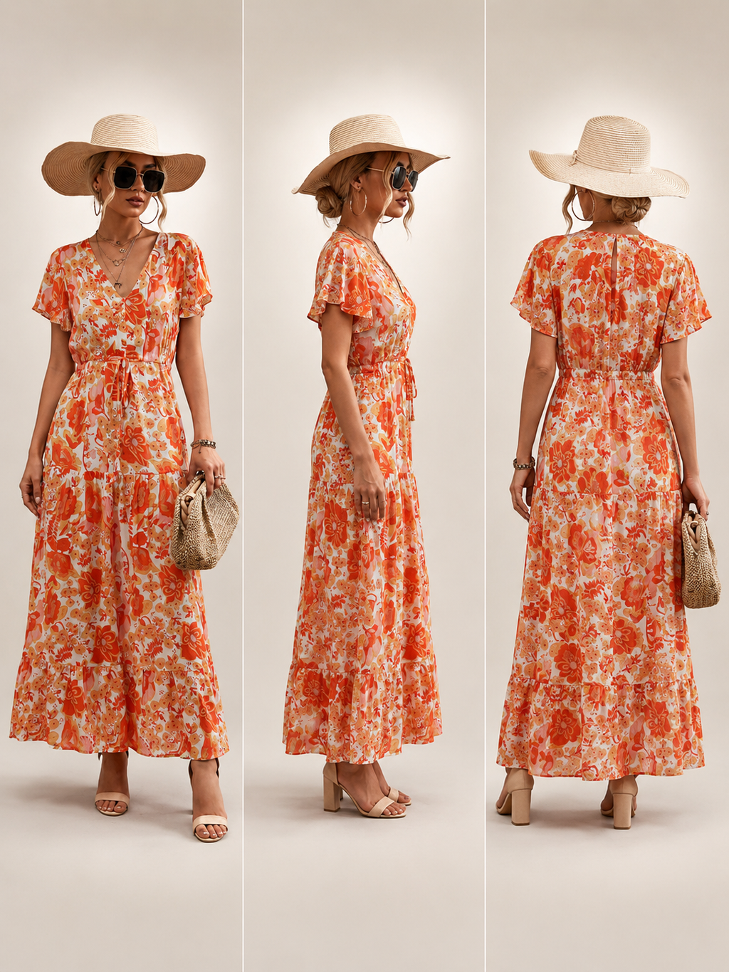 Dorothea | Vestido midi sin mangas con escote en V y volante