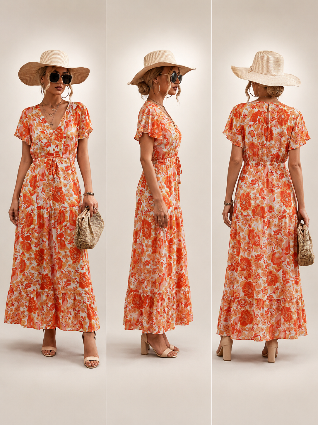 Dorothea | Vestido midi sin mangas con escote en V y volante