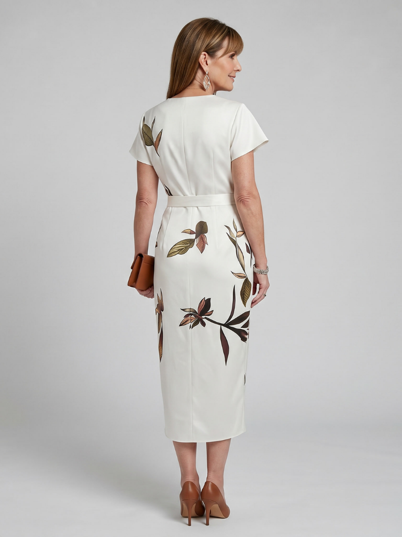 Maja | Vestido midi cruzado botánico con mangas de vuelo