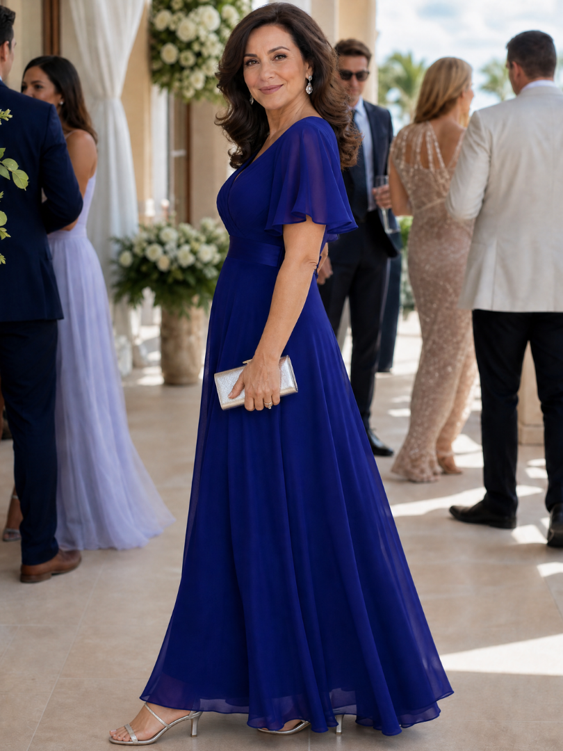 Hannelore | Vestido largo con mangas de mariposa y talle marcado