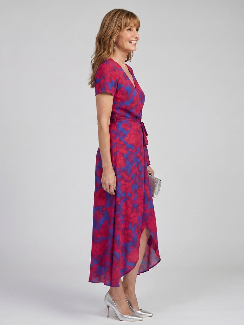 Lotte | Vestido midi cruzado floral de manga corta