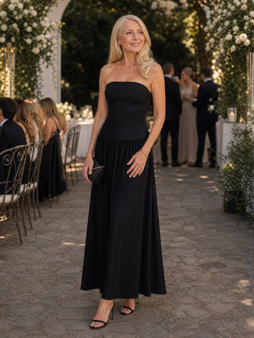 Yvonne | Vestido midi con hombros al descubierto y fruncido