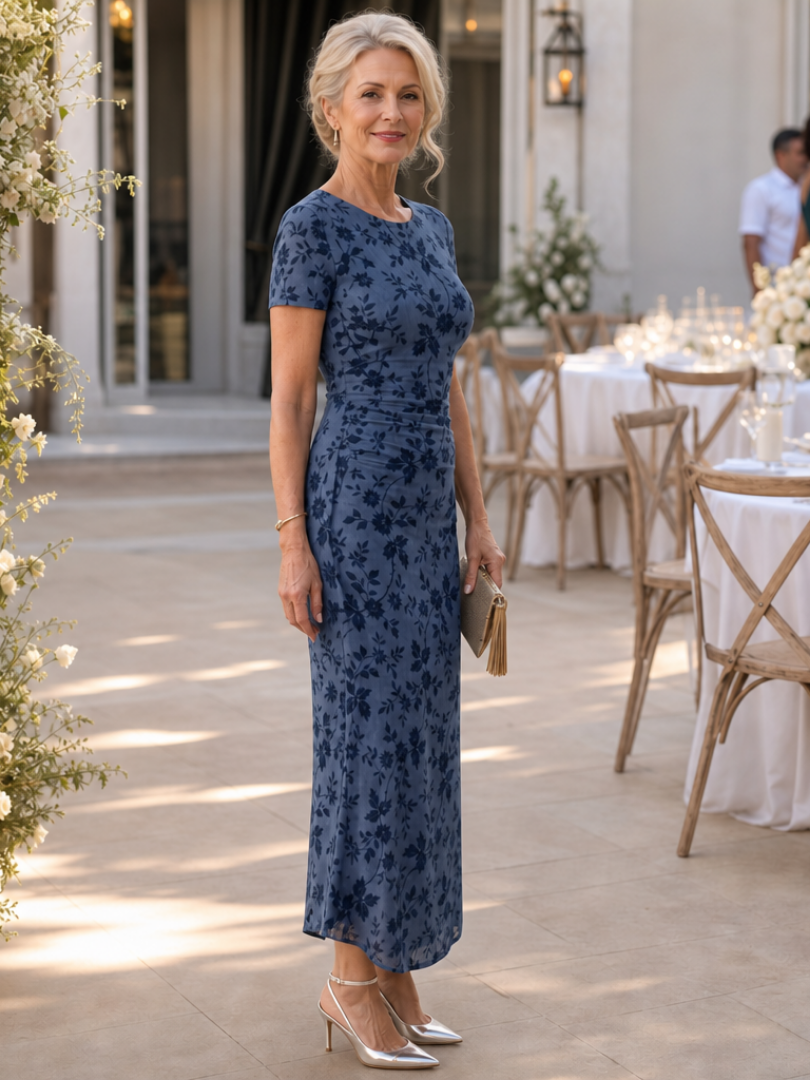 Adelina | Vestido midi de manga corta con cuello redondo