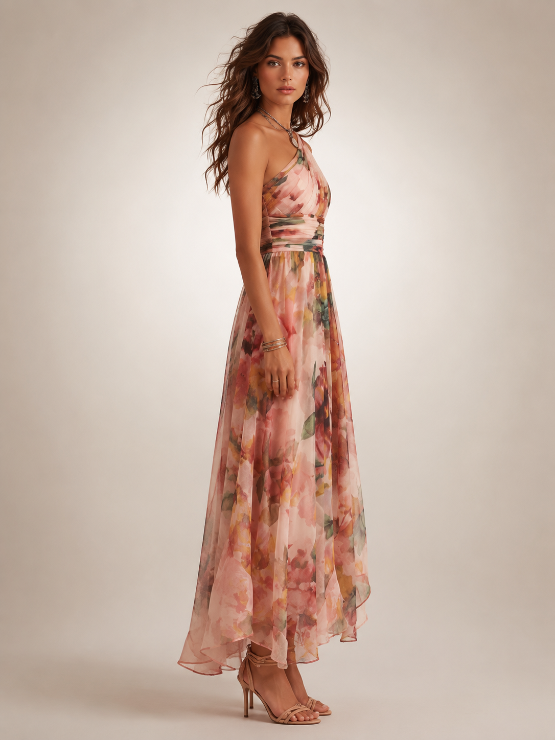 Editha | Vestido maxi asimétrico con estampado floral